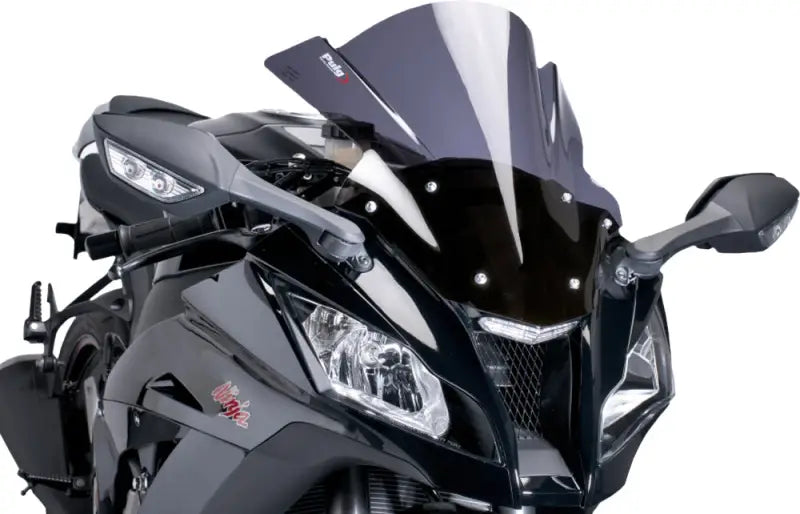 Black sport motorcycle with 1328W Windscreen Racing Clear windscreen for sleek ride