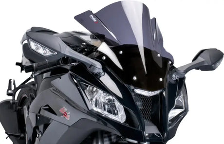 Black sport motorcycle with 1328W Windscreen Racing Clear windscreen for sleek ride