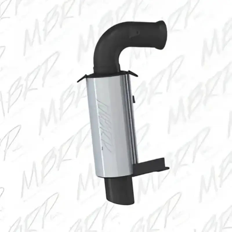 Silver exhaust muffler with black pipe for race performance exhaust on Race Sled S/M