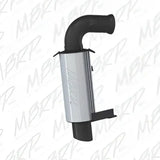 Silver exhaust muffler with black pipe for race performance exhaust on Race Sled S/M