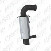 Silver exhaust muffler with black pipe for race performance exhaust on Race Sled S/M