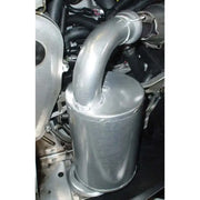 Silver cylindrical lightweight silencer muffler with curved exhaust pipe for straightline performance