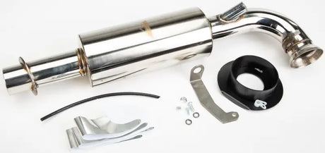 Stainless steel exhaust muffler with mounting hardware for straightline stainless muffler upgrade