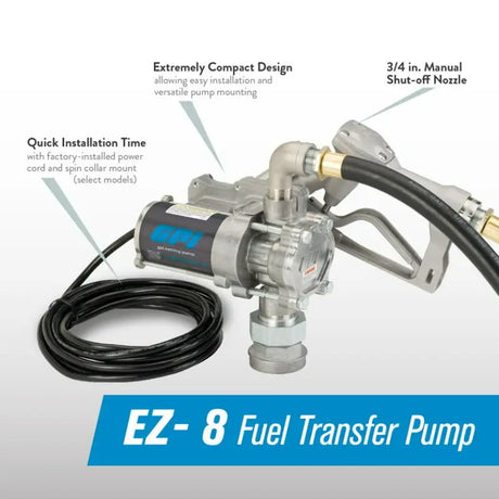 137100-05 GPI Ez-8 Fuel Transfer Pump with Spin Collar, no suction pipe, compact design, quick installation, for RV, automotive, powersports, off-road, marine, truck accessories, interior, truck bed, RV parts, AVADA - Best Sellers, Must Haves
