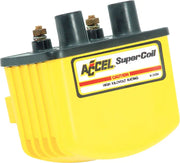 Yellow Accel SuperCoil ignition coil with three terminals for RV parts & accessories or truck parts