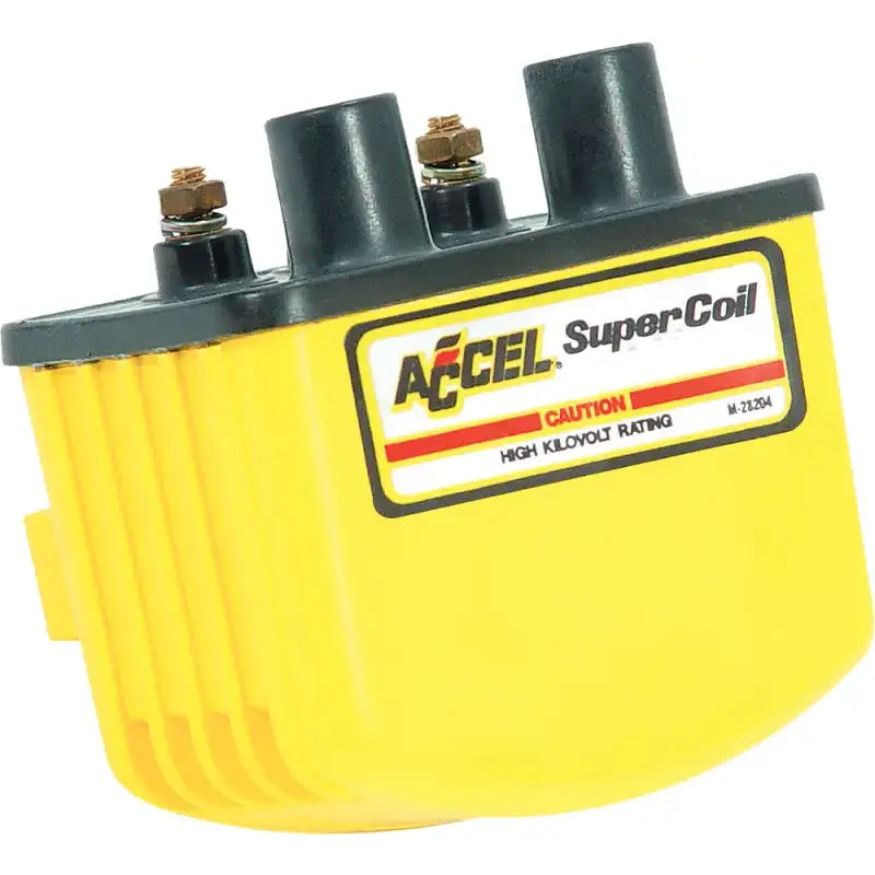 Yellow Accel SuperCoil ignition coil with three terminals for RV parts & accessories or truck parts