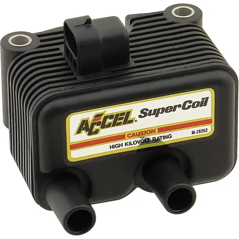 Black automotive super coil with two output terminals for RV and truck parts