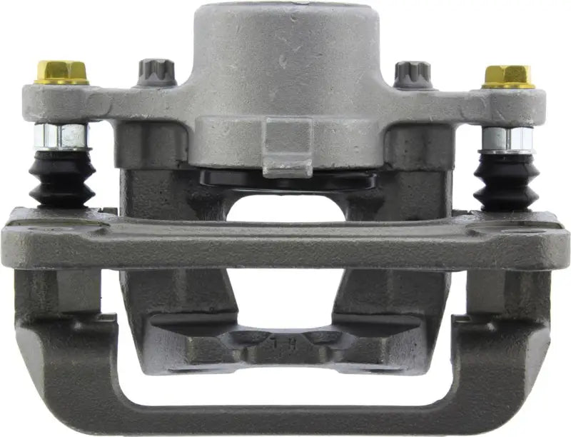 Gray brake caliper with gold bolts from Stop Tech semi-loaded brake caliper series