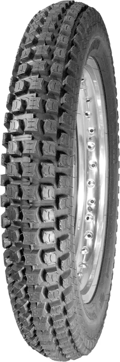 Motorcycle tire with aggressive knobby tread on spoked rim for mt43 tire and rv parts