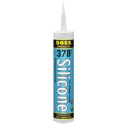 Clear sealant tube labeled "BOSS Products 378 Silicone RV Mobile Home Professional Grade Flexible Sealant," ideal for RV and mobile home sealing, ensuring durability and weather resistance for exterior and interior use, RV Hardware, RV Roofing Sealants Cleaners Weather stripping, AVADA - Best Sellers