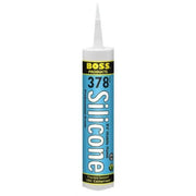 Clear sealant tube labeled "BOSS Products 378 Silicone RV Mobile Home Professional Grade Flexible Sealant," ideal for RV and mobile home sealing, ensuring durability and weather resistance for exterior and interior use, RV Hardware, RV Roofing Sealants Cleaners Weather stripping, AVADA - Best Sellers