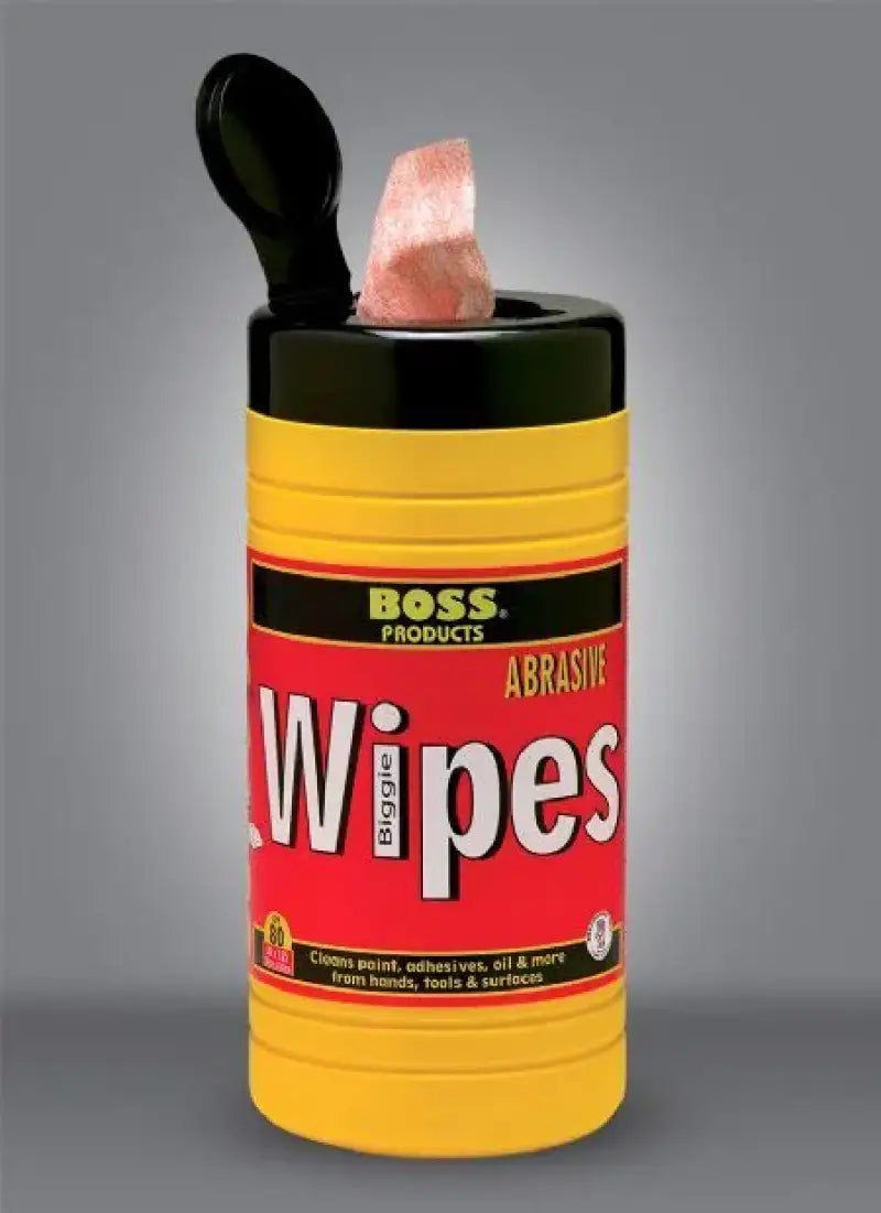Yellow and black container of abrasive wipes from 142892 Accumetric Multi Seal Building Construction Se