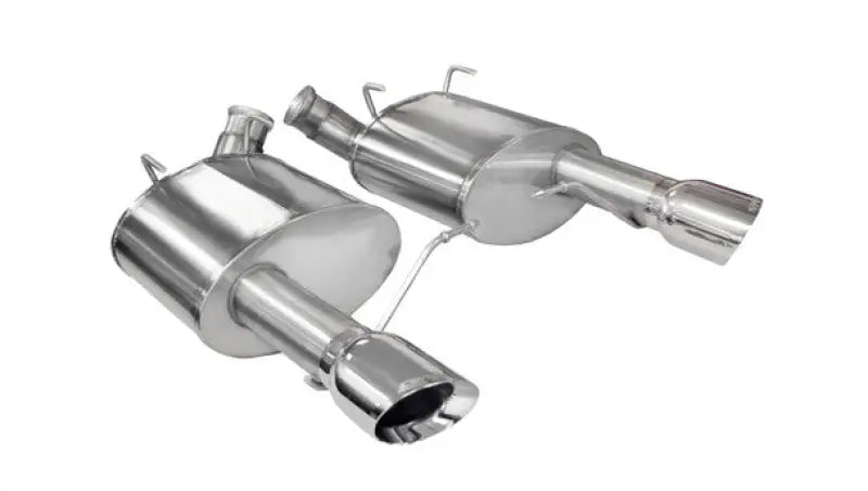 Shiny chrome mufflers for Corsa Exhst Xtrm4Pro Mustg Gt 5.0L engine upgrade