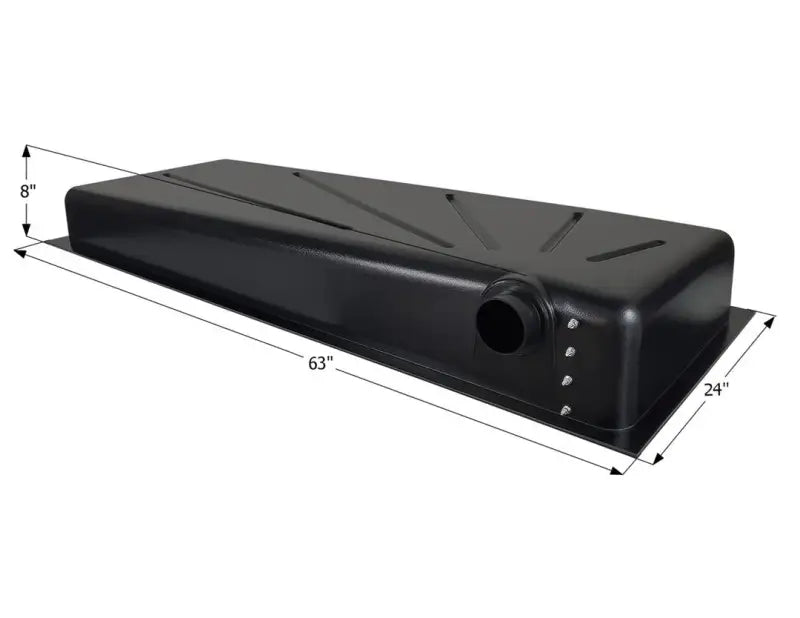 Rectangular black plastic tank with dimensions for Corsa Exhst Xtrm4Pro Mustang GT 5.0L