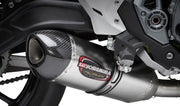 Motorcycle exhaust system with carbon fiber end cap and brushed metal finish for 14651AM520 exhaust race alpha