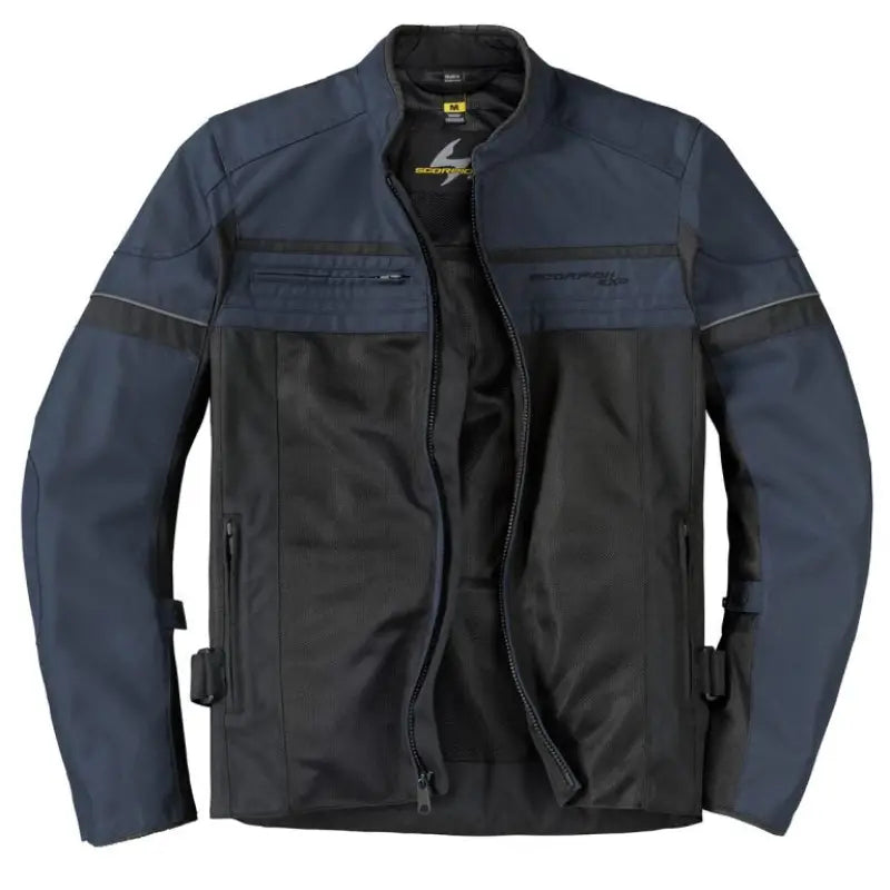Open blue and black cargo air jacket from Scorpion Exo Cargo Air series