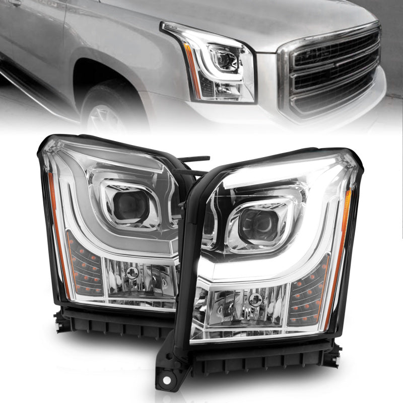 ANZO 111536 ANZO 2015-2017 GMC Yukon XL Projector Headlights W Lightbar - Chrome/Amber