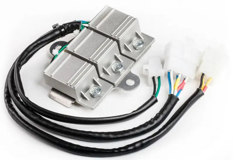Silver voltage regulator with wiring harness for 15-106 CDI Honda, meets OEM specs