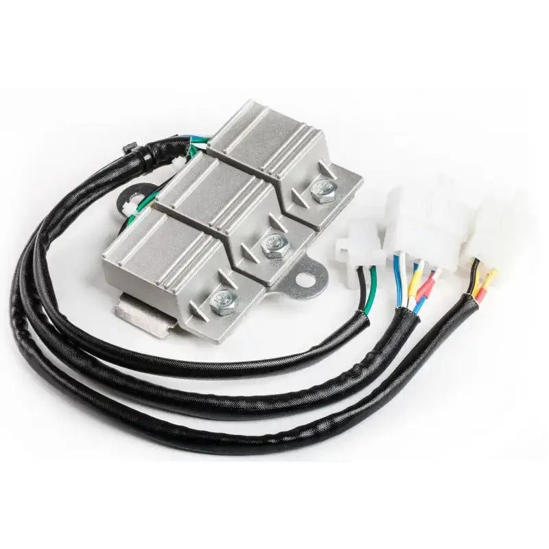 Silver voltage regulator with wiring harness for 15-106 CDI Honda, meets OEM specs