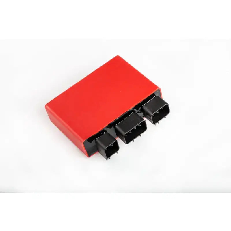 Red CDI box with three black connectors for powersports RV parts & accessories
