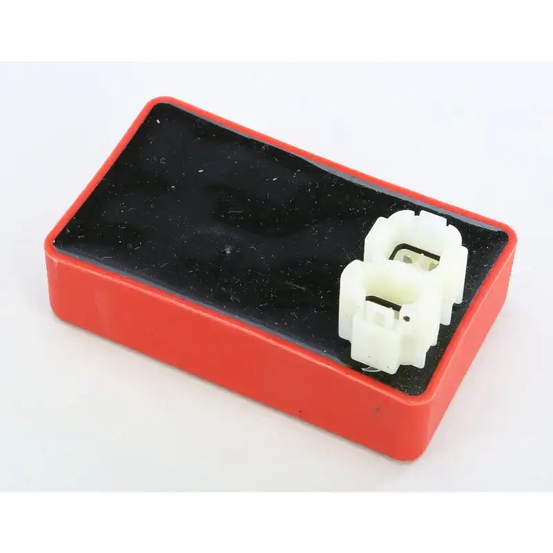 Red and black CDI box with white connectors for RV parts & accessories or truck parts