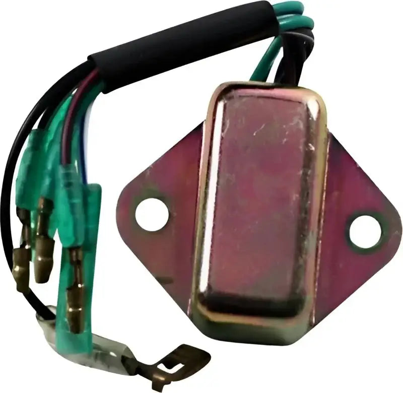 Gold-colored voltage regulator for Ricks CDI Box with mounting bracket and wires