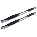 Silver and black curved SS oval step bars with textured step pads for Raptor 4