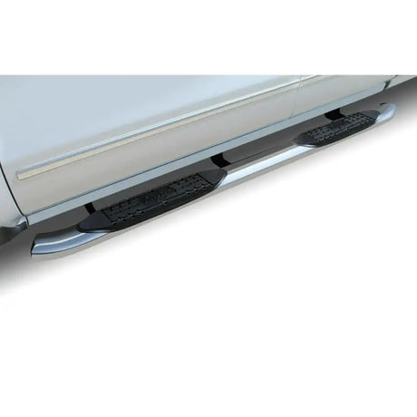 Silver curved ss oval step bars with black step pads on Raptor 4 vehicle