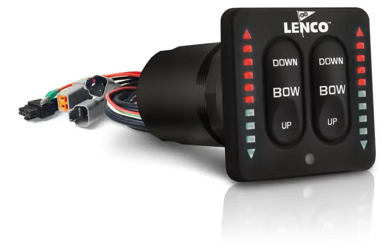 15170-001 Lenco LED Indicator Switch with pigtails, featuring dual "BOW" controls, wires, and connectors for efficient and reliable installation.