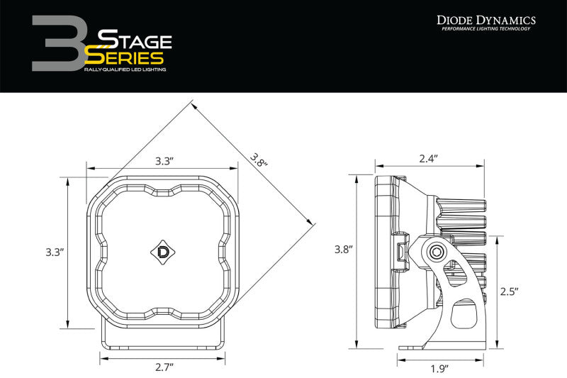 Diode Dynamics SS3 LED Pod Max - Yellow SAE Fog Standard (Pair) - DD6492P