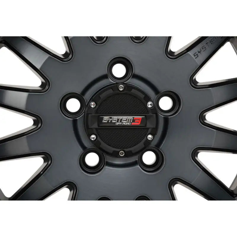 Gray off-road wheel from System 3 Sb8, 15X10 size in Matte Brushed Grey finish