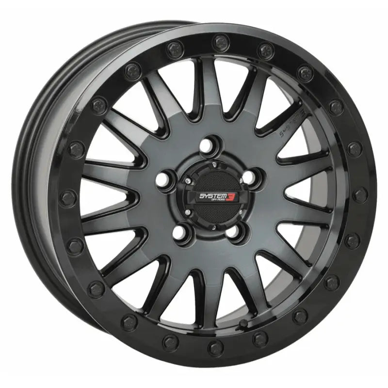 Black alloy car wheel from System 3 SB8 in Matte Brushed Grey finish