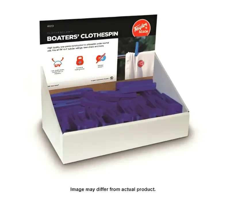 Display box of Blue Boaters Clothespins from Taylor Made Boatters Clothspin line