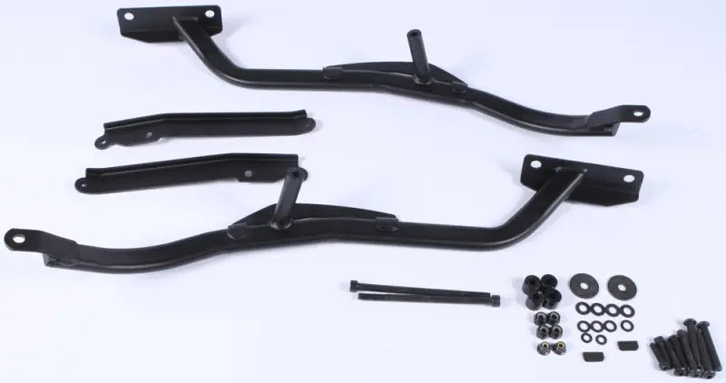 Black metal running board brackets and hardware for matte black hard luggage mounting