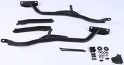 Black metal running board brackets and hardware for matte black hard luggage mounting