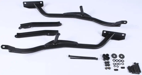 Black metal running board brackets and hardware for matte black hard luggage mounting