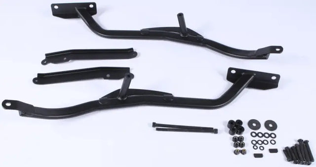 Black metal running board brackets and hardware for matte black hard luggage mounting