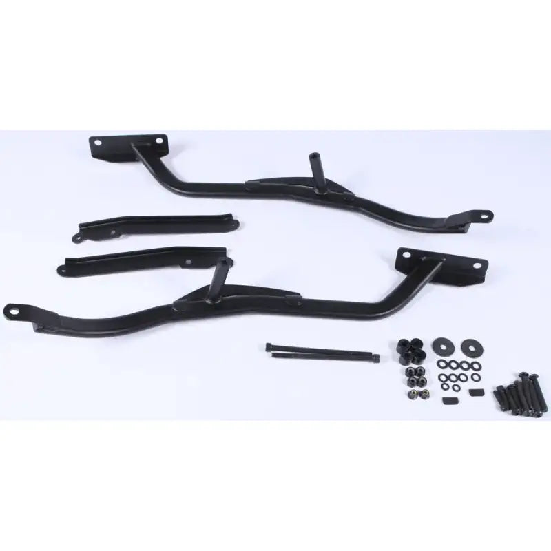 Black metal running board brackets and hardware for matte black hard luggage mounting