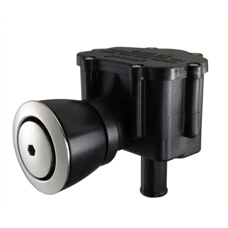 Black plastic marine air vent with chrome trim on 1684-1 Attwood fuel surge protector