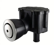 Black plastic marine air vent with chrome trim on 1684-1 Attwood fuel surge protector