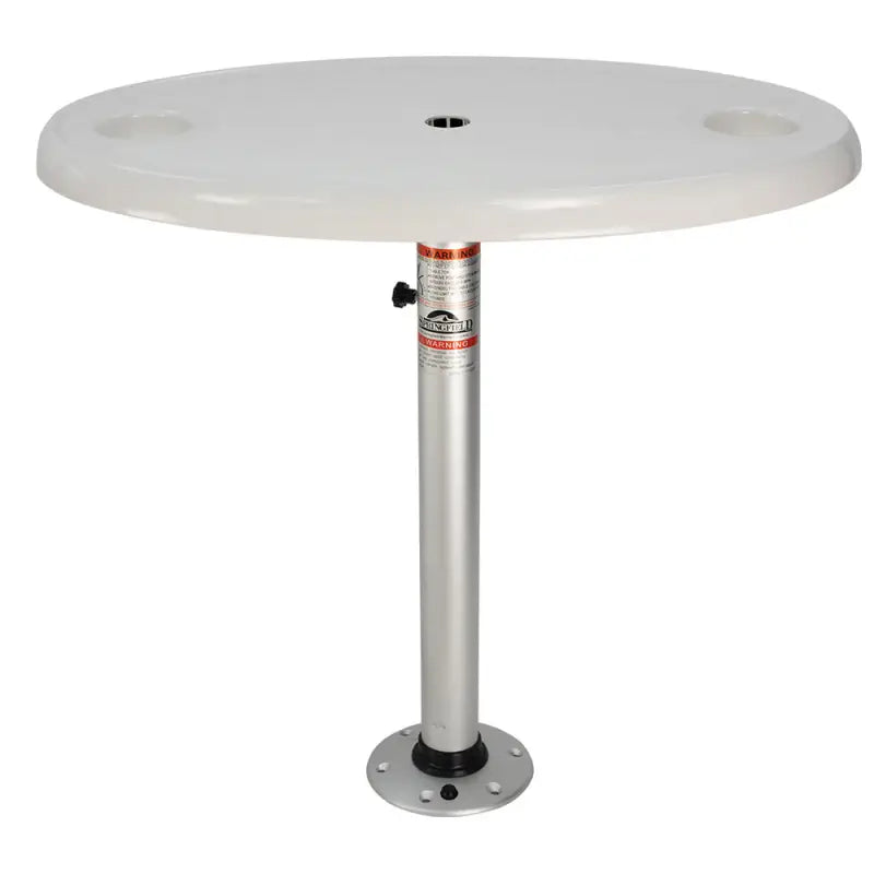 White round table with silver pedestal from Springfield Table Package 18x30 Oval White