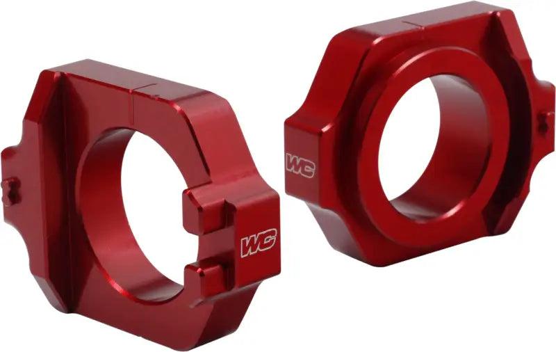 Red anodized aluminum axle blocks for 17-205 Axle Blocks Elite Hon Red bike setup