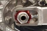 Motorcycle rear axle assembly with 17-205 Axle Blocks Elite Hon Red for enhanced fit