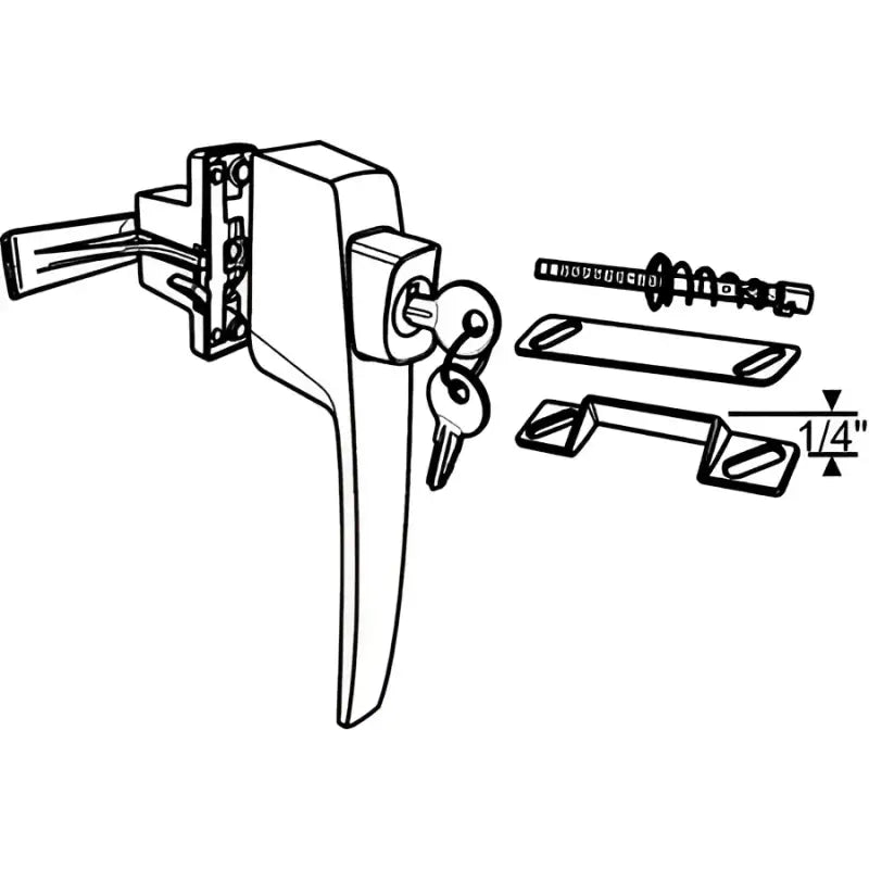 Locking door handle with keys and mounting hardware for 17-71K Strybuc push button latch