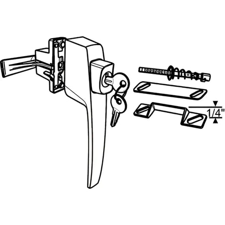 Locking door handle with keys and mounting hardware for 17-71K Strybuc push button latch