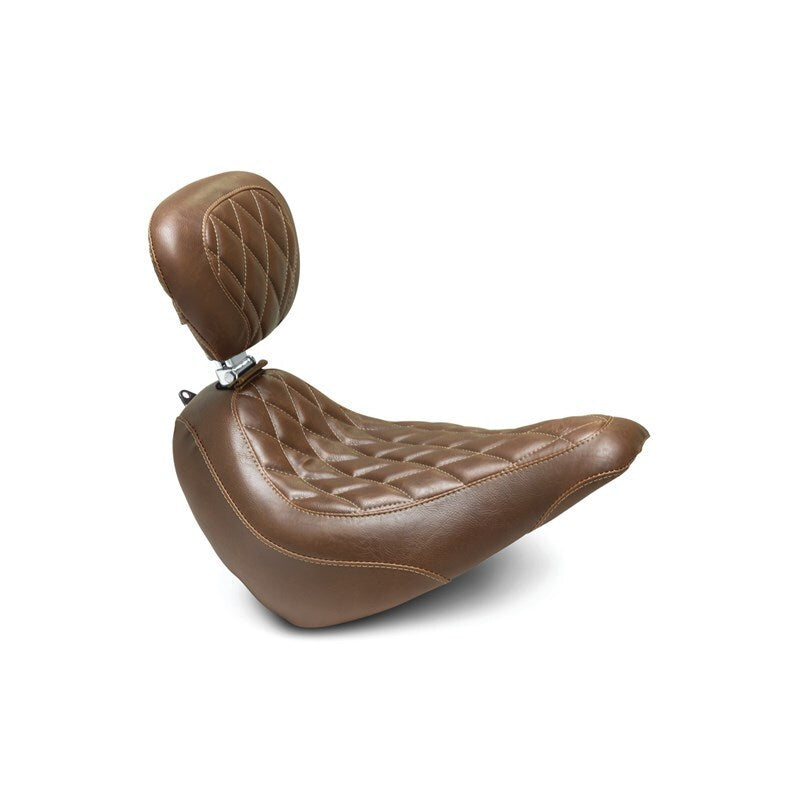 Mustang Motorcycle 83031 Mustang 18-21 Harley Street Bob Wide Tripper Solo Seat w/Driver Backrest Diamond Stitch - Brown