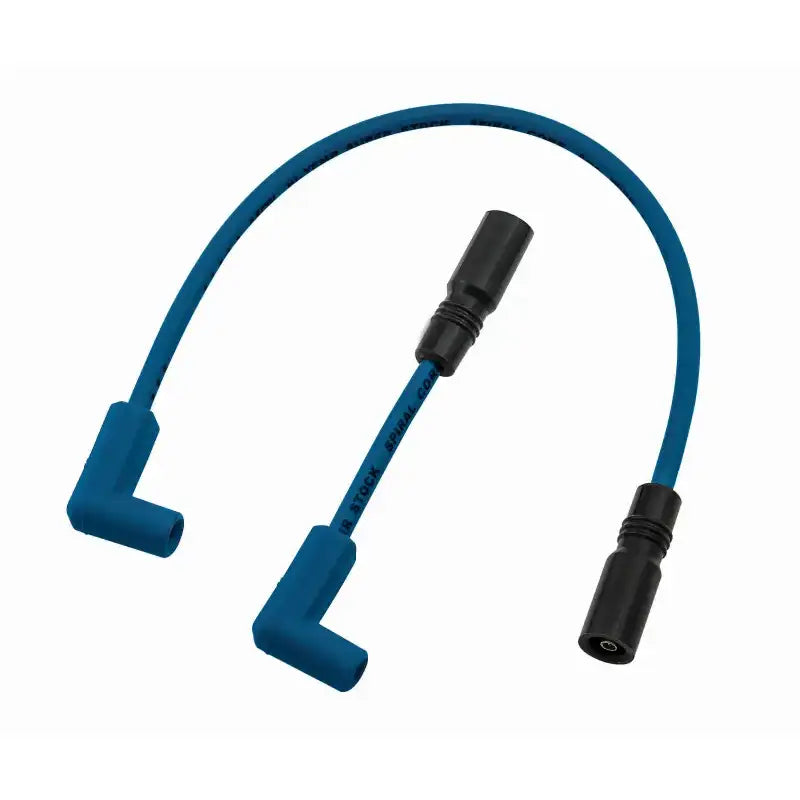 Blue spiral core wire set with black boots for improved spark plug performance