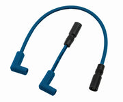 Blue spiral core wire set with black boots for improved spark plug performance