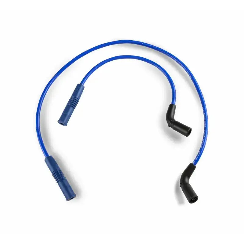 Blue automotive spiral core wire set with black and blue boots for 8.0mm core wire durability