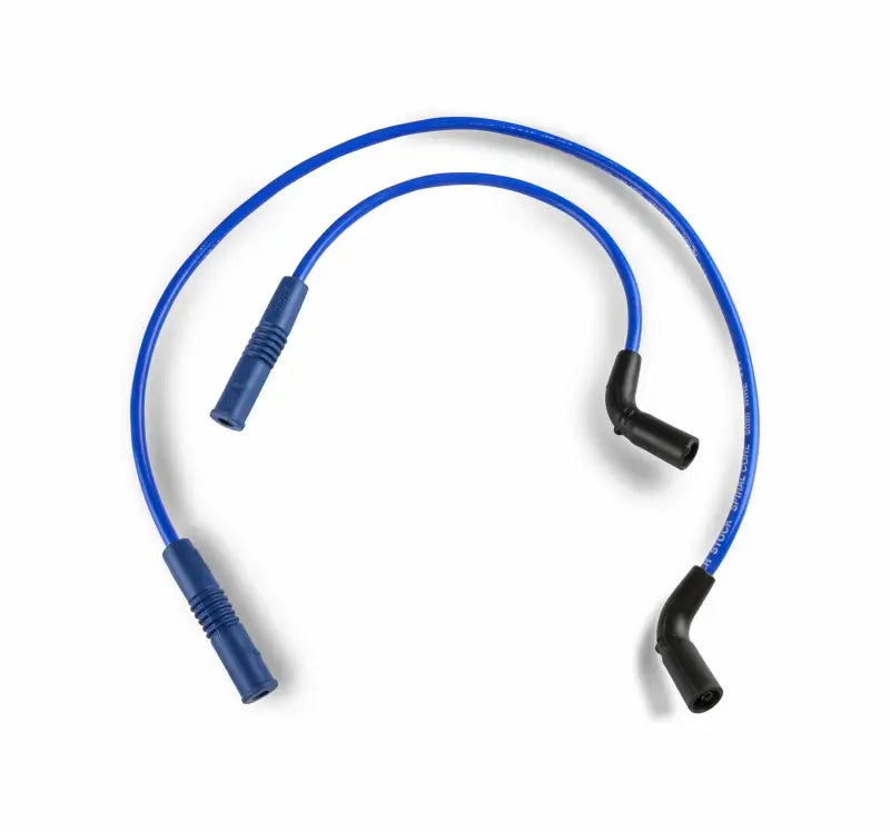 Blue automotive spiral core wire set with black and blue boots for 8.0mm core wire durability